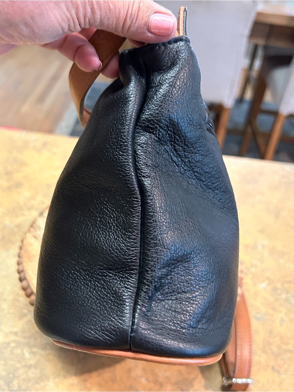 Valentina Leather Bucket Crossbody Bag in Black and Tan - Picture 9 of 16
